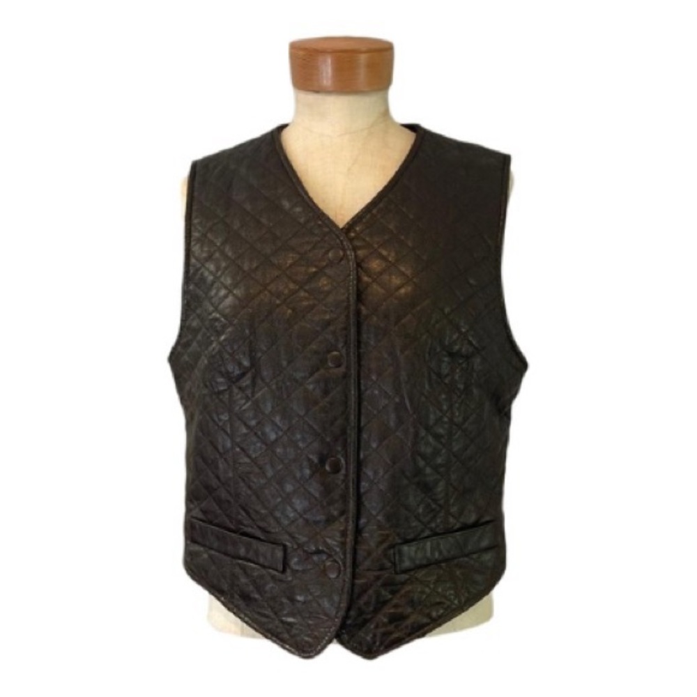 111 State Vintage Quilted Leather Button Front Vest n Brown